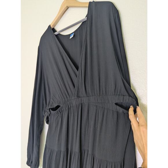Old Navy Waist Defined Crepe Side Cutout Black Maxi Dress Women XXL Tall Boho - Picture 5 of 13